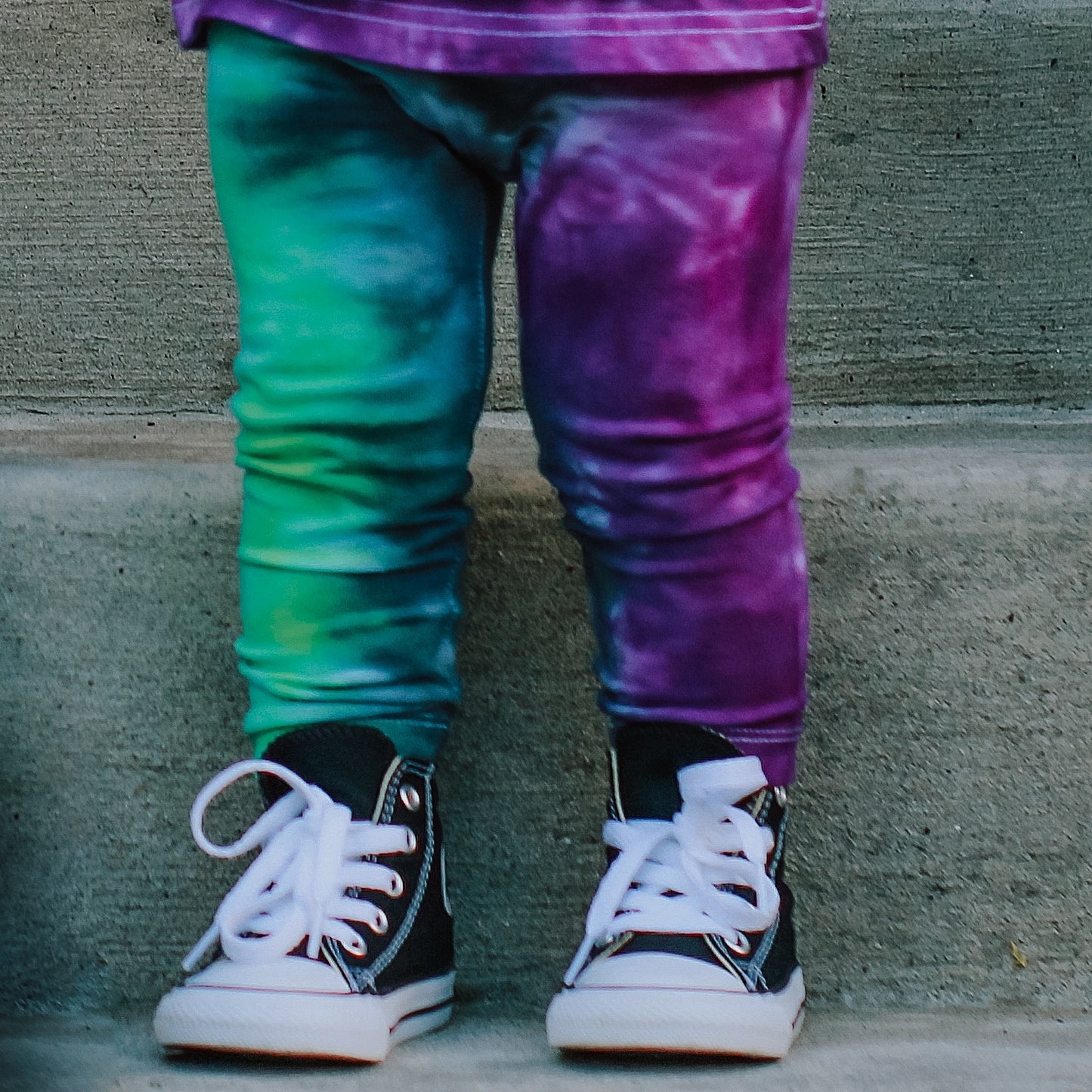 Purple, Black and Green Tie Dye Leggings