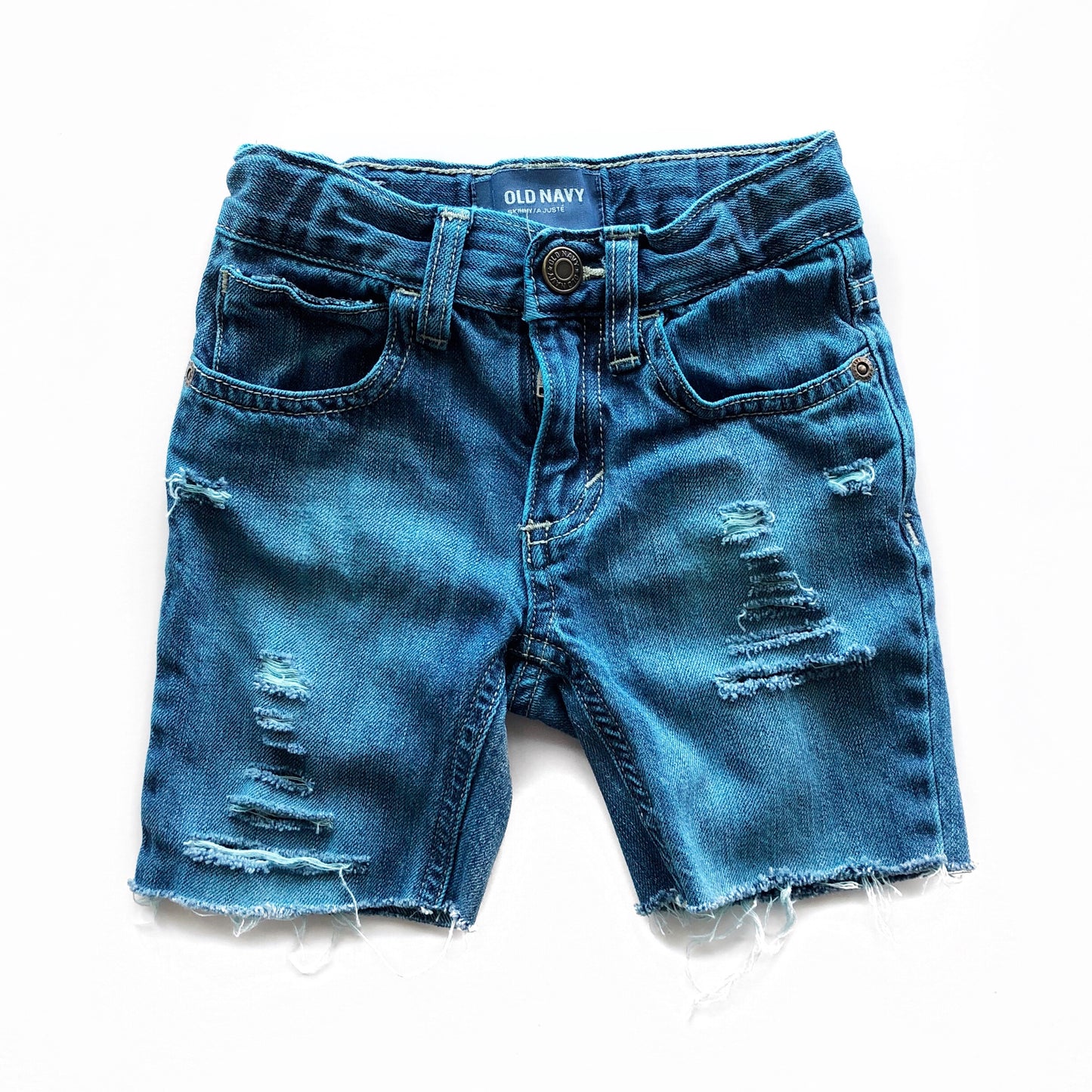 Sea Breeze Distressed and Dyed Skinny Cutoffs