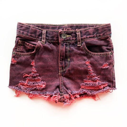 Ruby Red Distressed and Dyed Shorties